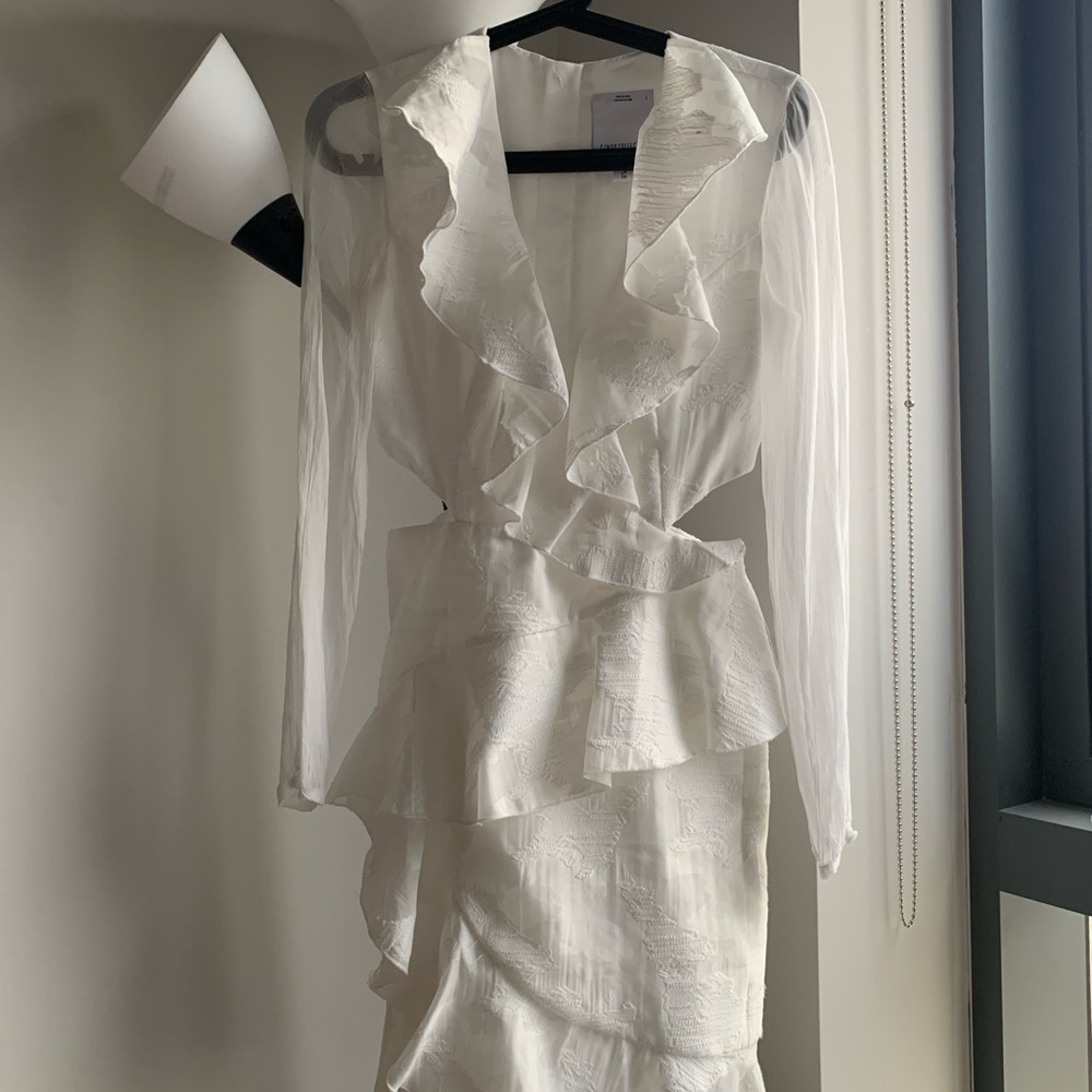 C/MEO Collective White Ruffled Long Sleeve Dress